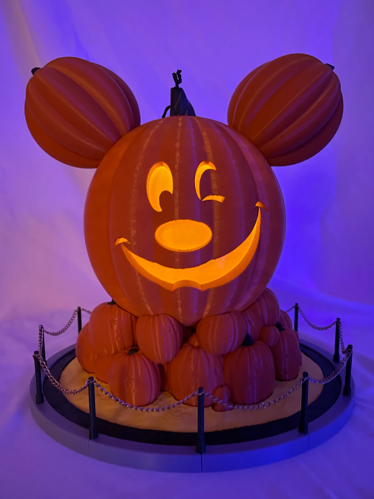 Light Up Main Street Disneyland Mickey Pumpkin Complete Set (includes Pumpkin Base and Fenced Base)