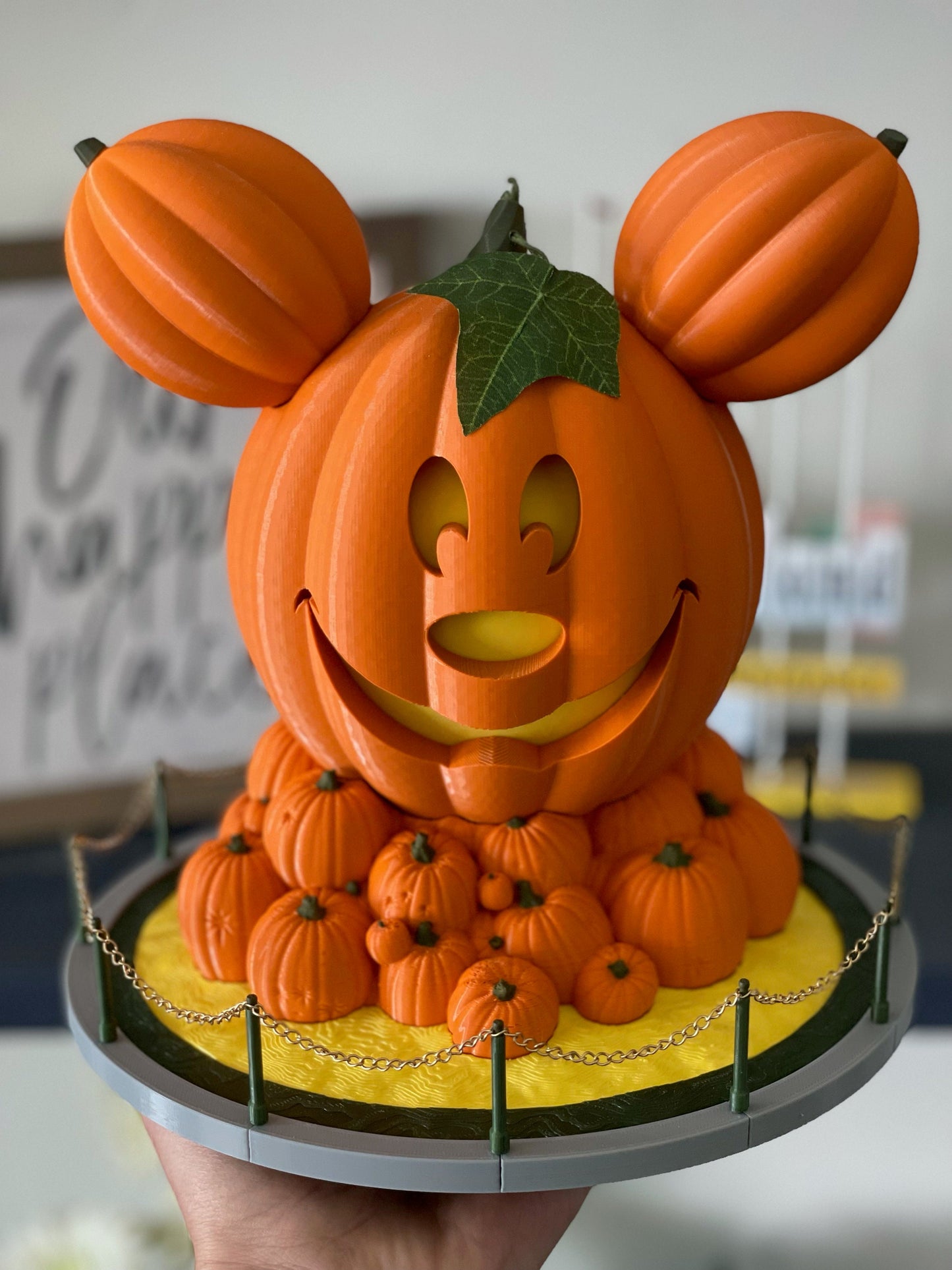 Light Up Main Street Disneyland Mickey Pumpkin Complete Set (includes Pumpkin Base and Fenced Base)